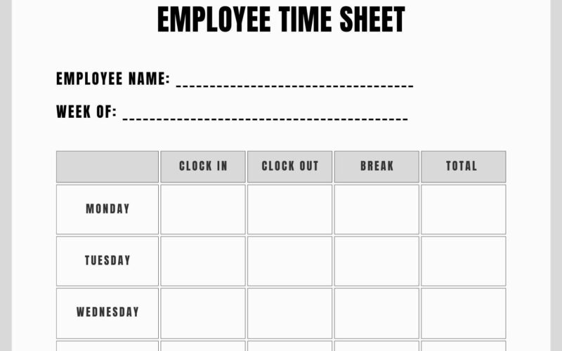 Printable Employee Timesheet Printable Timecard Work Schedule Tracker Easy Work Log Employee Time Sheet Temporary Employee Timecard Etsy