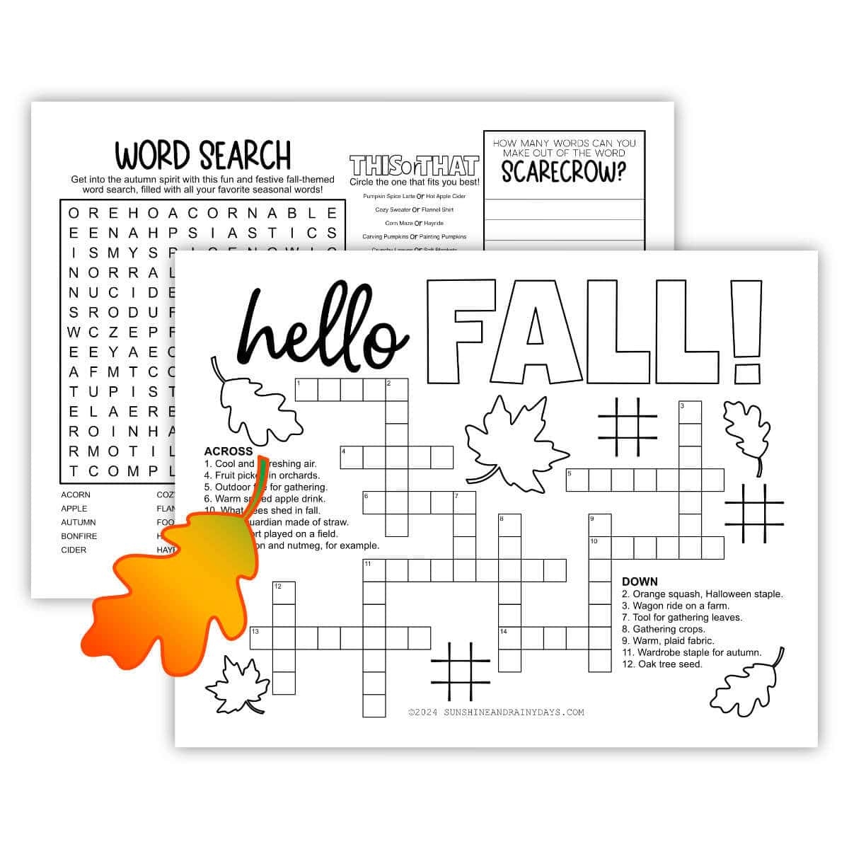 printable fall activity sheets