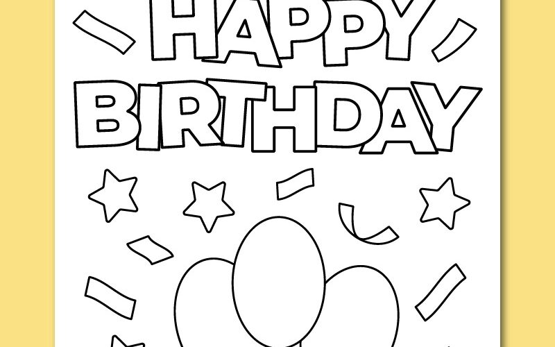 Printable Happy Birthday Coloring Card Chevron Lemon