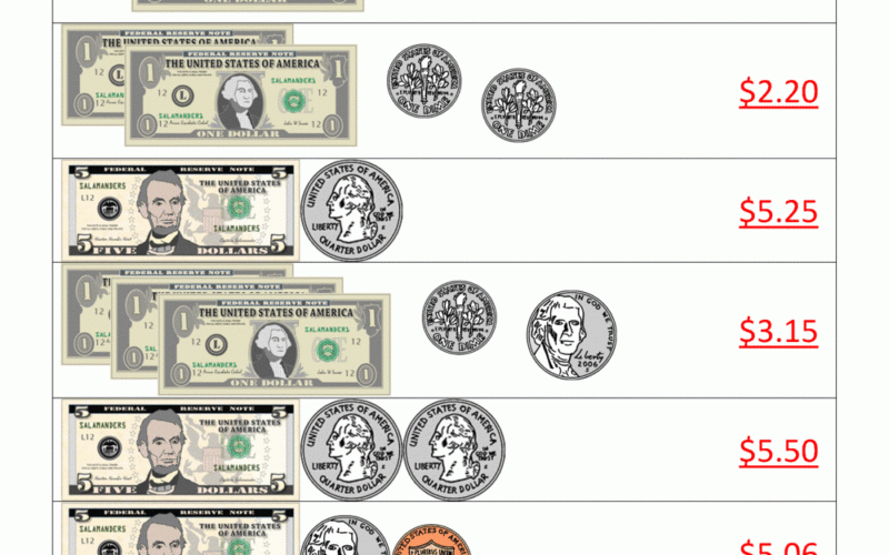 Printable Money Worksheets To 10