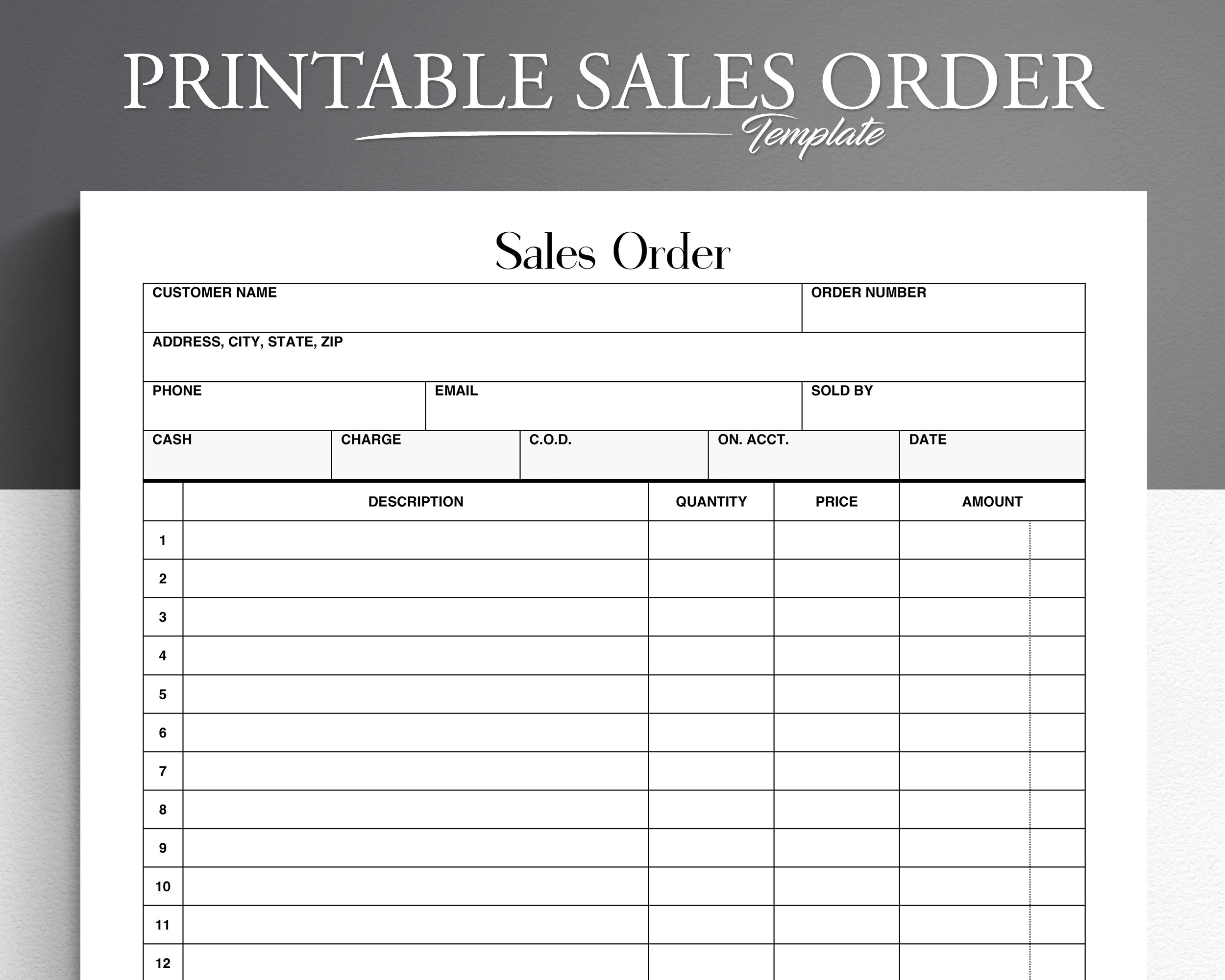 order form template free printable
