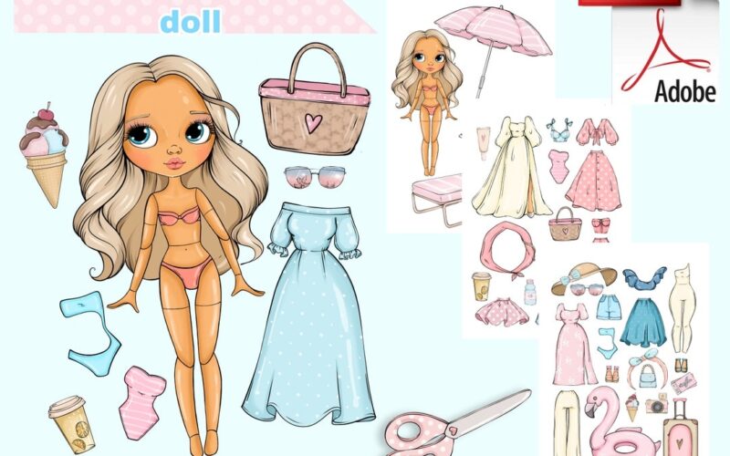 Printable Paper Doll Summer Blythe With Clothes Digital PDF Girly Busy Book Activity Dress Up Cut Out Doll Fashion Girl Template DIY Etsy Israel