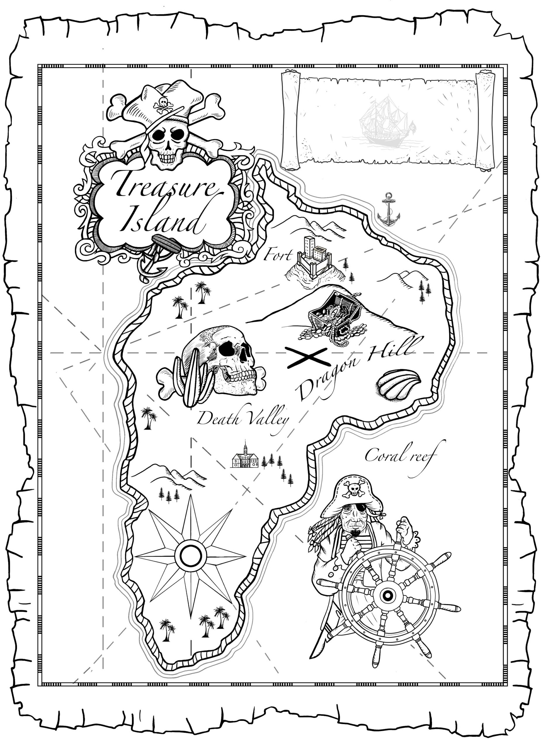 Printable Pirate Treasure Map Colouring Sheet Instant Digital Download Customisable Party Invitation Best Selling B W Colored Version Etsy Sweden