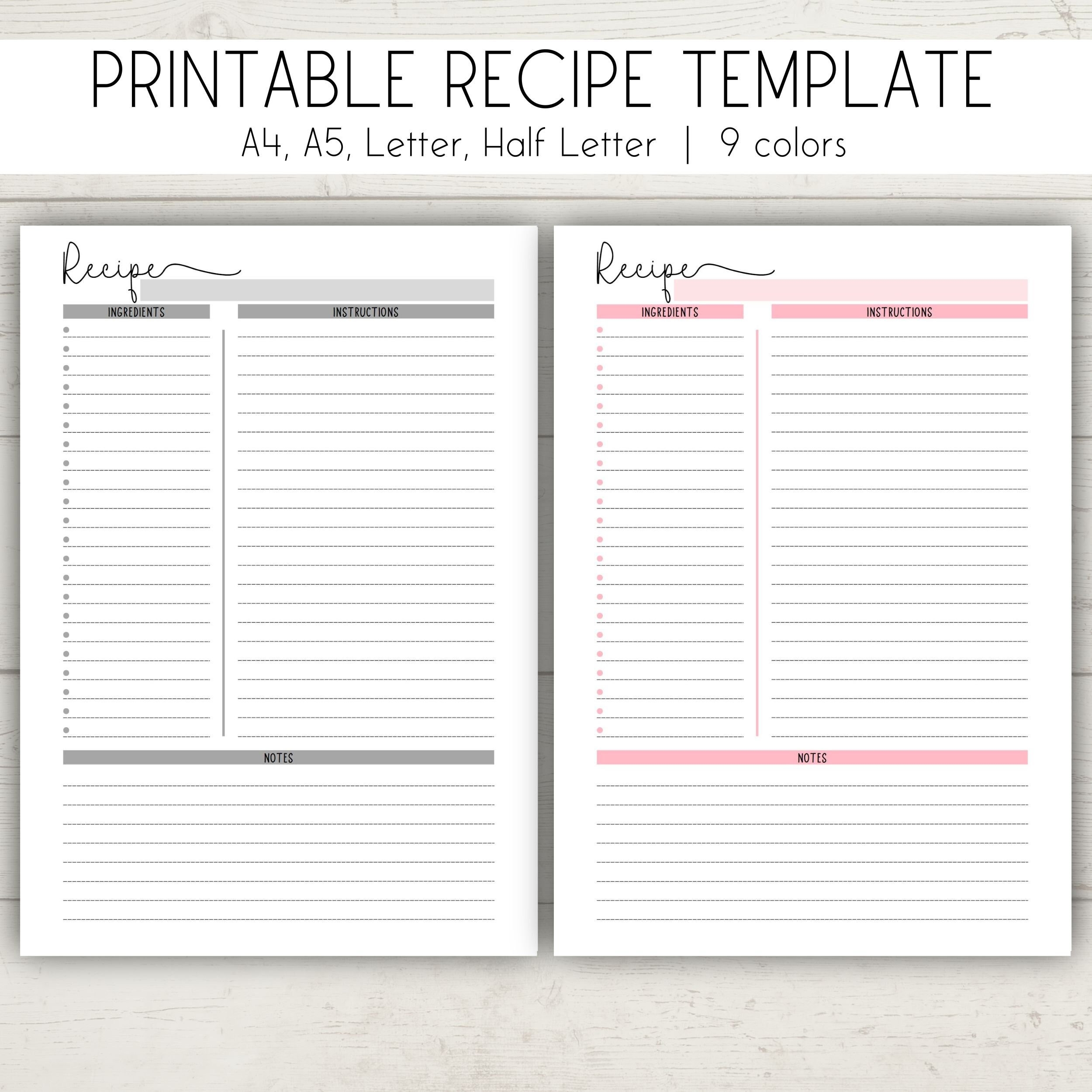 printable recipe book template
