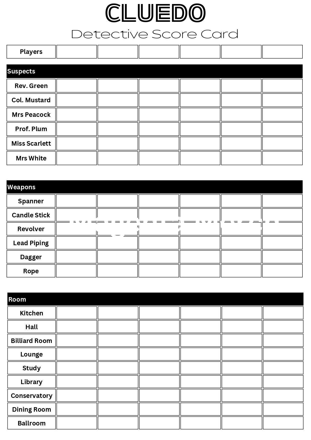 printable clue sheets