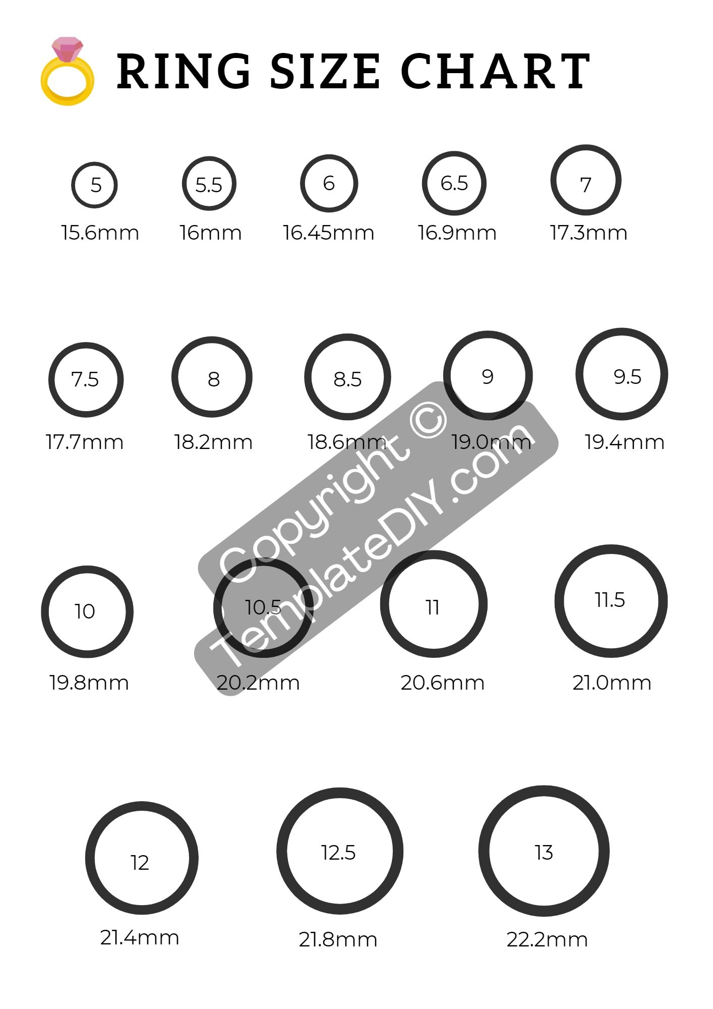 Printable Ring Sizer Chart Template PDF Word Editable 