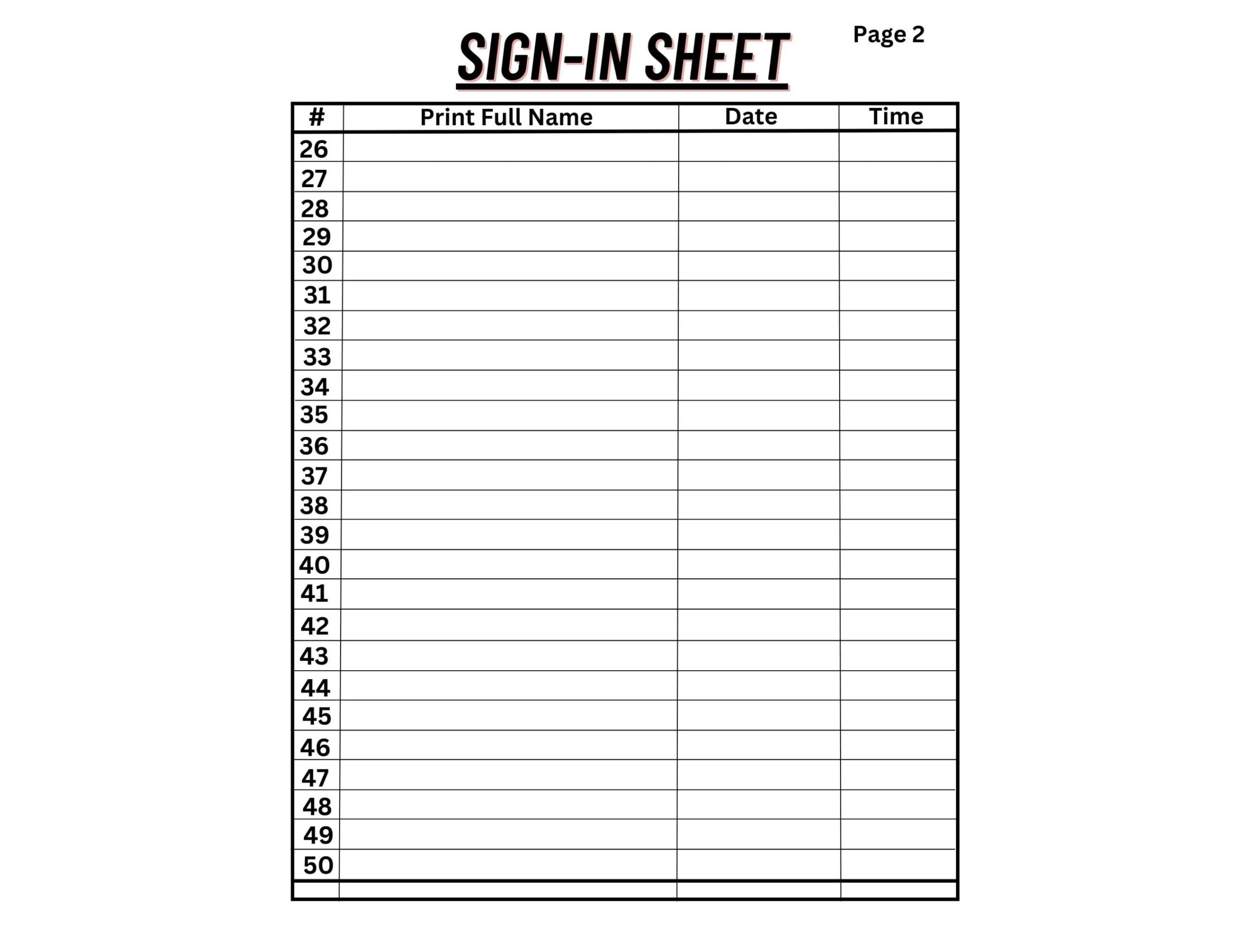 printable sign in sheet free