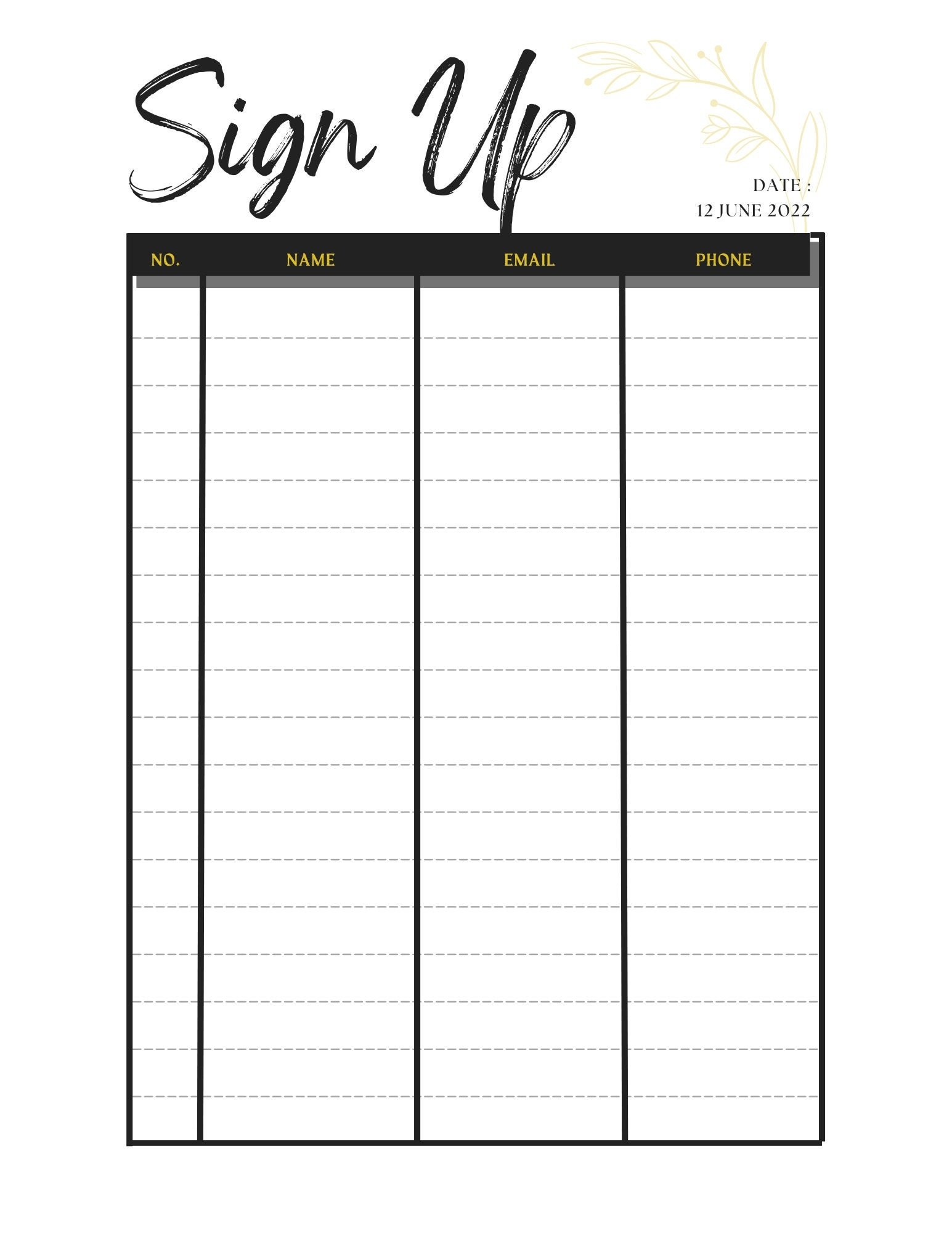 sign up sheet printable template sign up sheet printable template