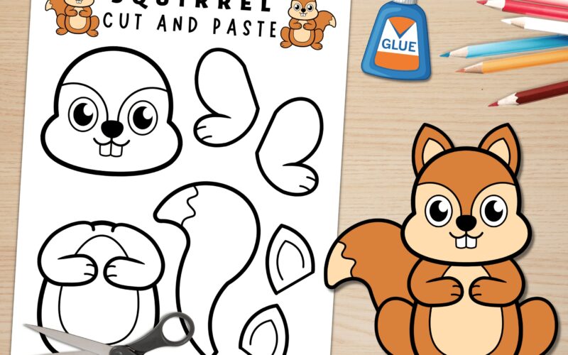 Printable Squirrel Craft Template Forest Animal Craft Fall Activities Color Cut And Paste Paper Squirrel Instant Download Etsy