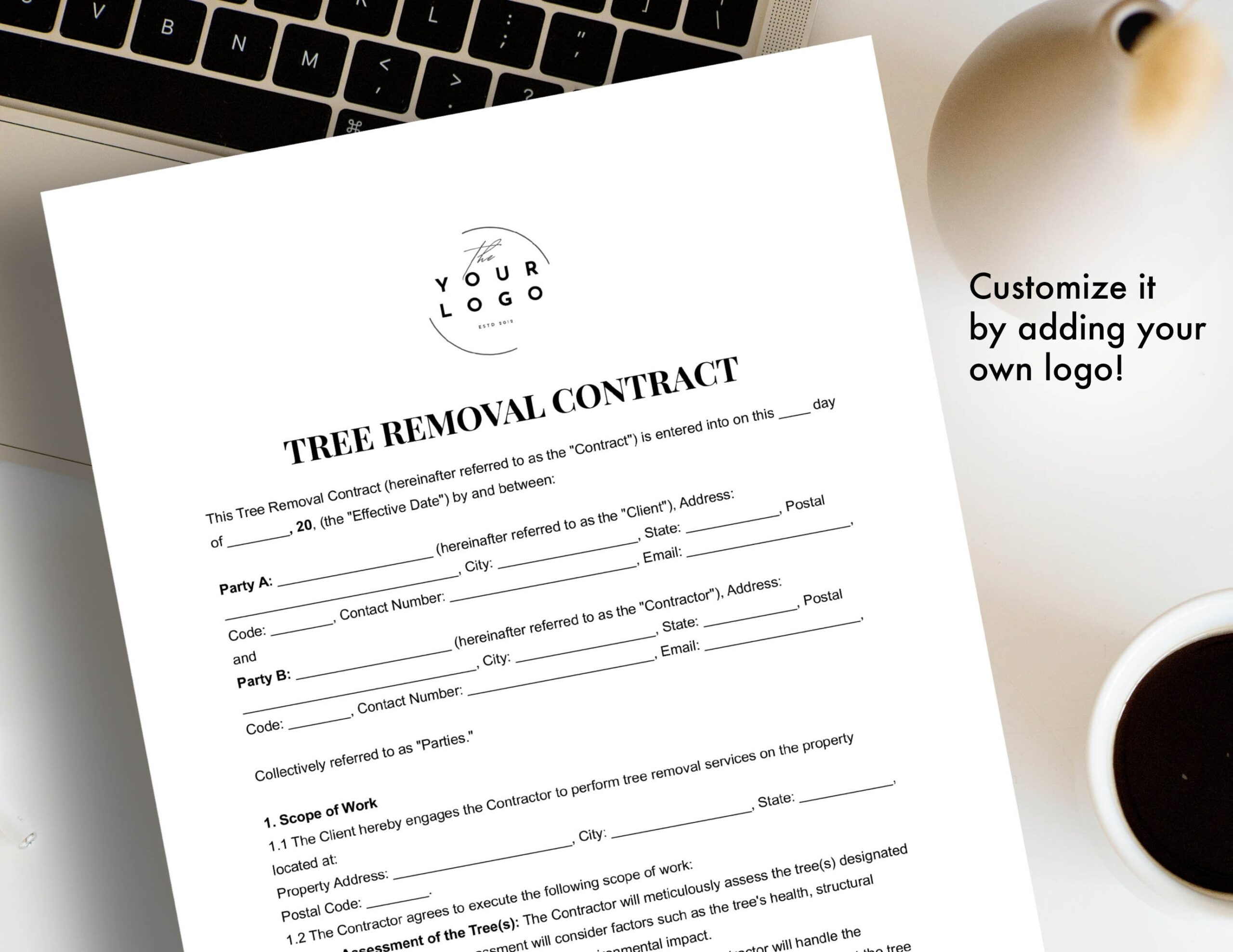 Printable Tree Removal Contract Template Word Customizable PDF Agreement For Tree Removal Etsy