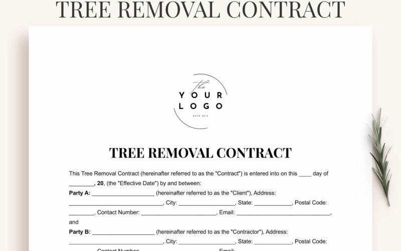 Printable Tree Removal Contract Template Word Customizable PDF Agreement For Tree Removal Etsy