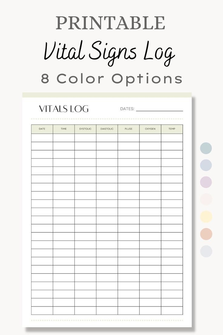 Printable Vitals Tracker Vitals Log Sheet Vital Sign Log Nursing Vitals Blood Pressure Tracker