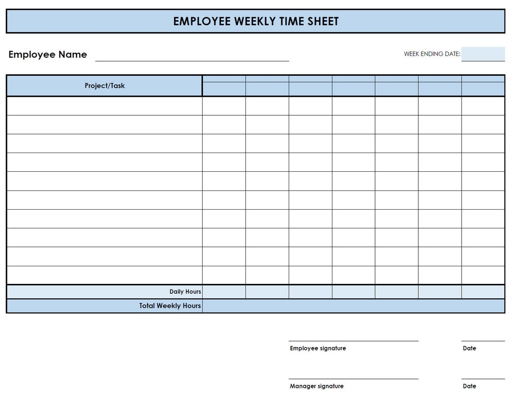 Printable Weekly Employee Timesheet Multi project Time Tracker PDF Etsy