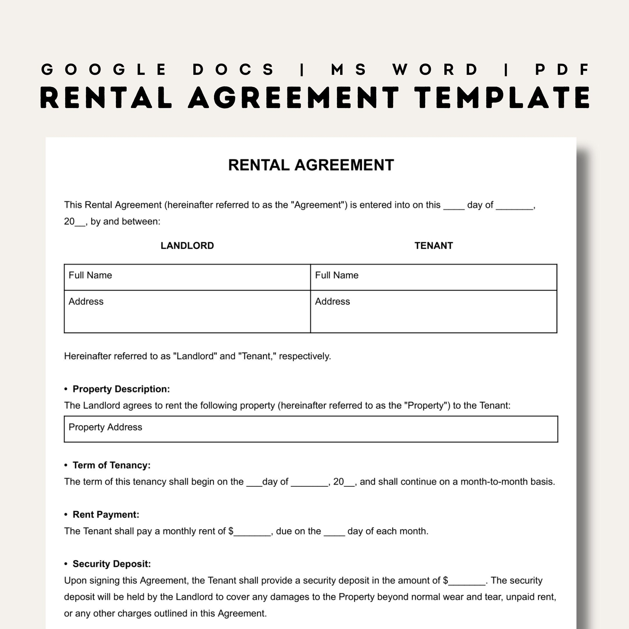printable rental agreement template free