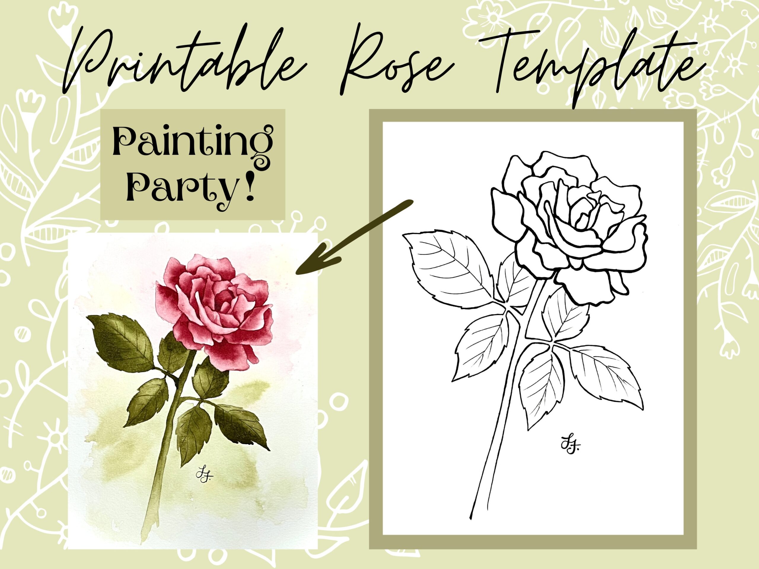 Rose Flower Drawing Outline template Color paint Download Printable Digital PDF Etsy