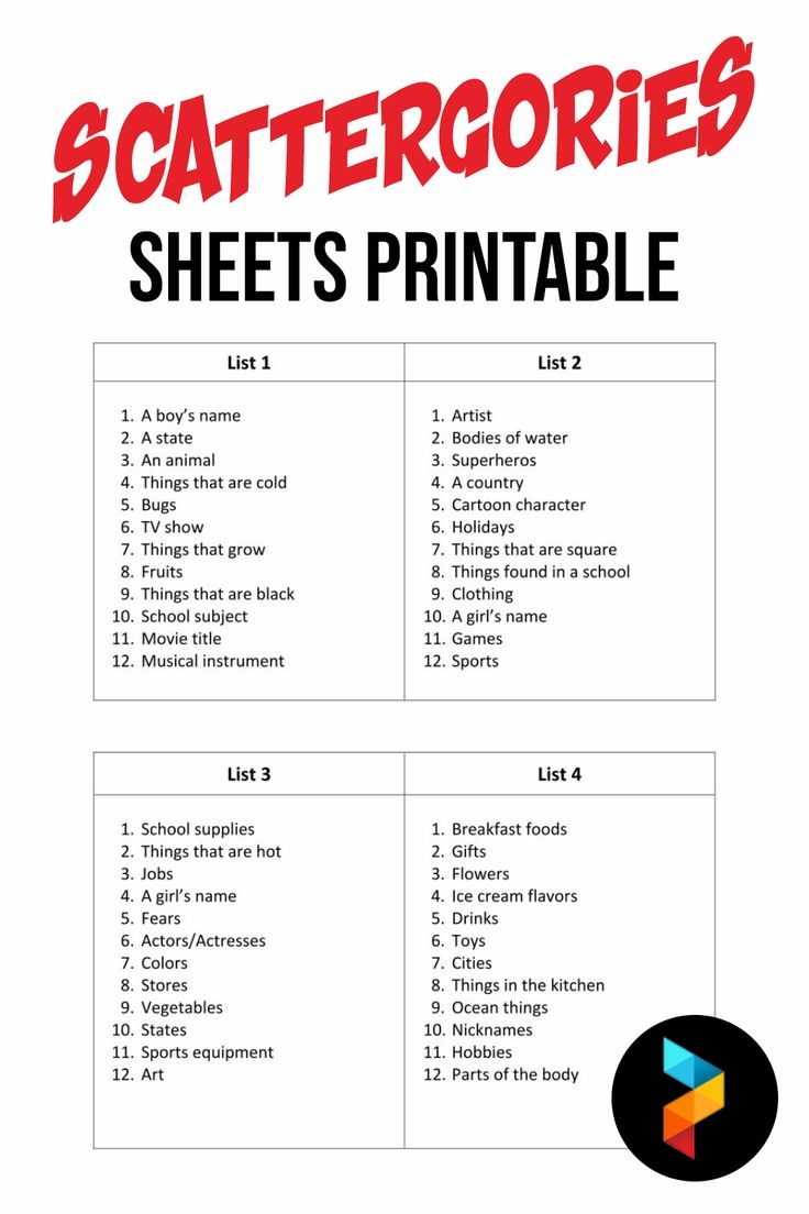 scattergories printable sheets