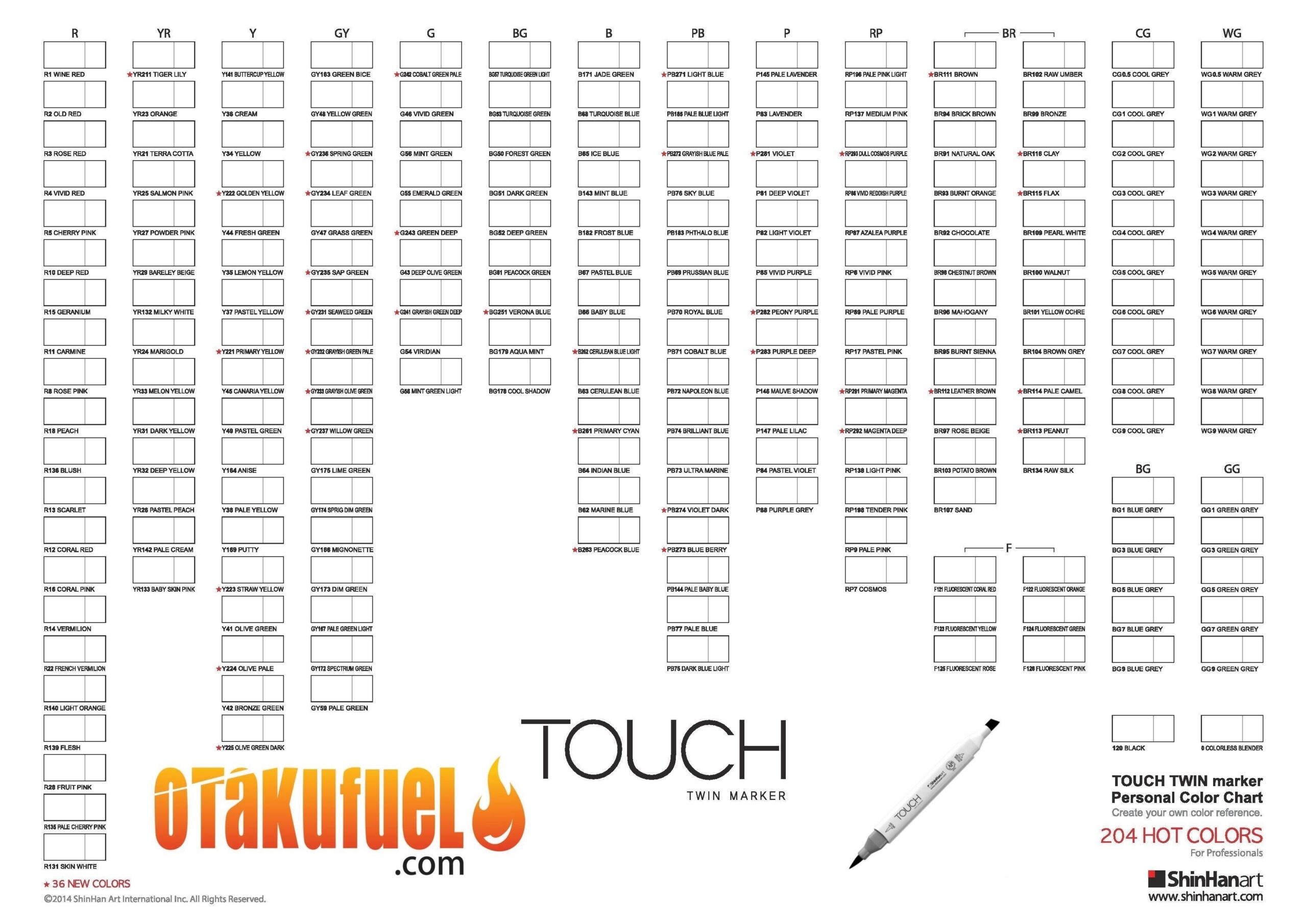 ShinHan Art Supplies Marker Color Charts DOWNLOADS At OtakuFuel