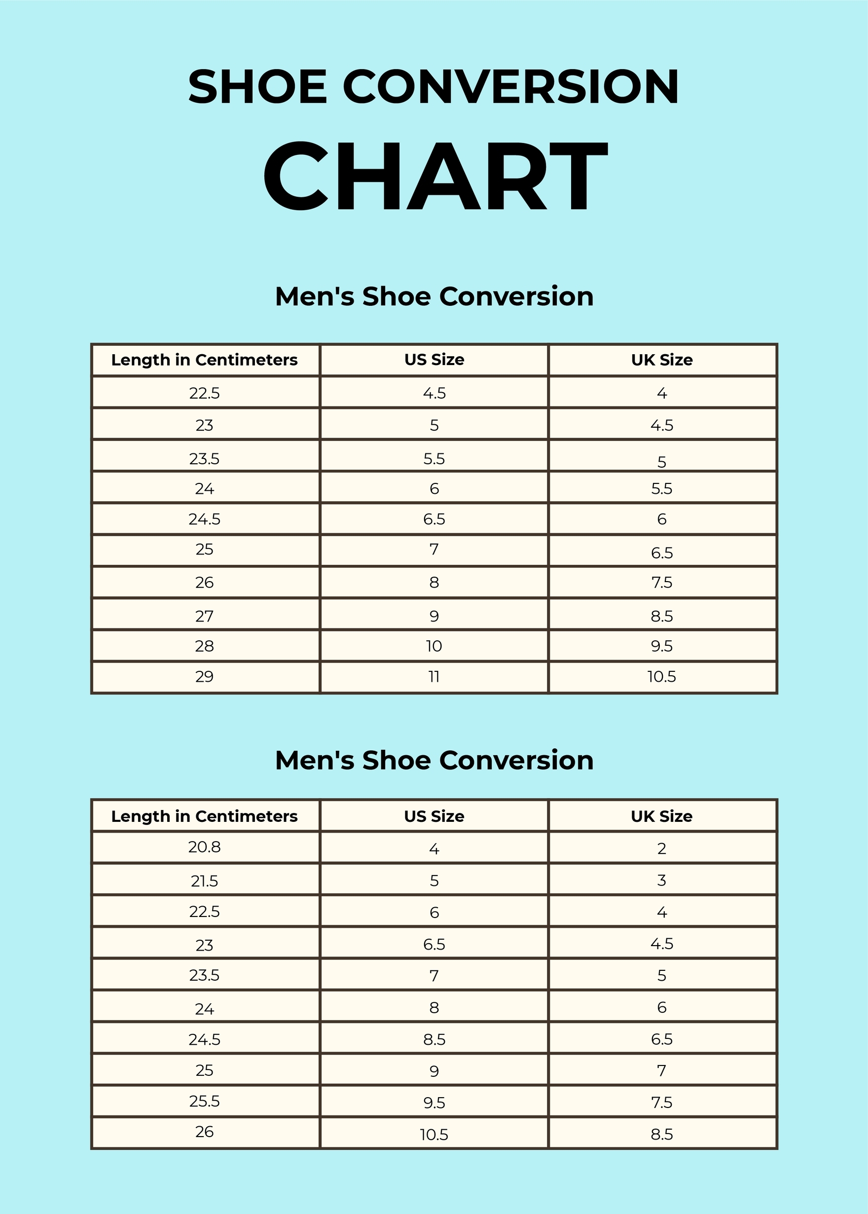 Shoe Conversion Chart In Illustrator Word PSD PDF Download Template