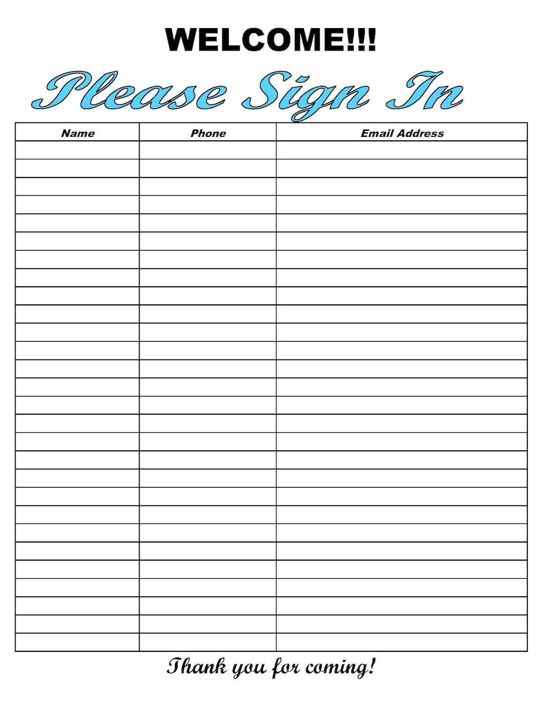 printable sign sheets