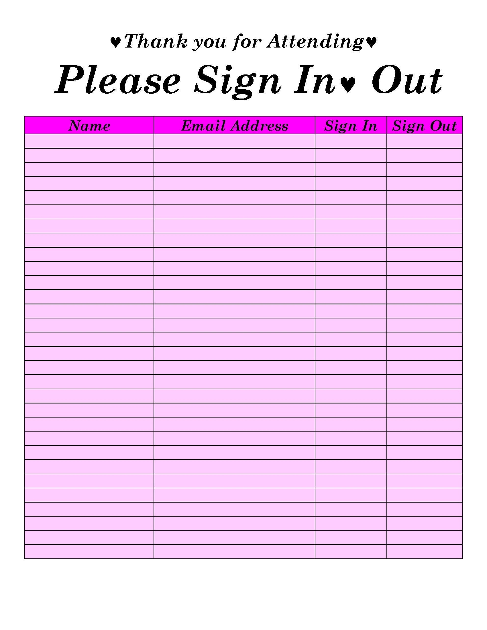 Sign In Sign Out Sheet Template Printable Sign In And Sign Out Sheet Sign In Sign Out Form Rose Edition Etsy