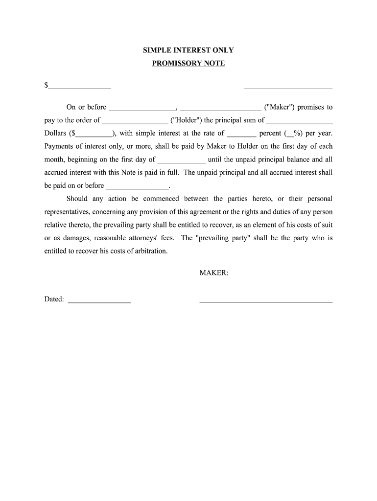 printable simple promissory note template
