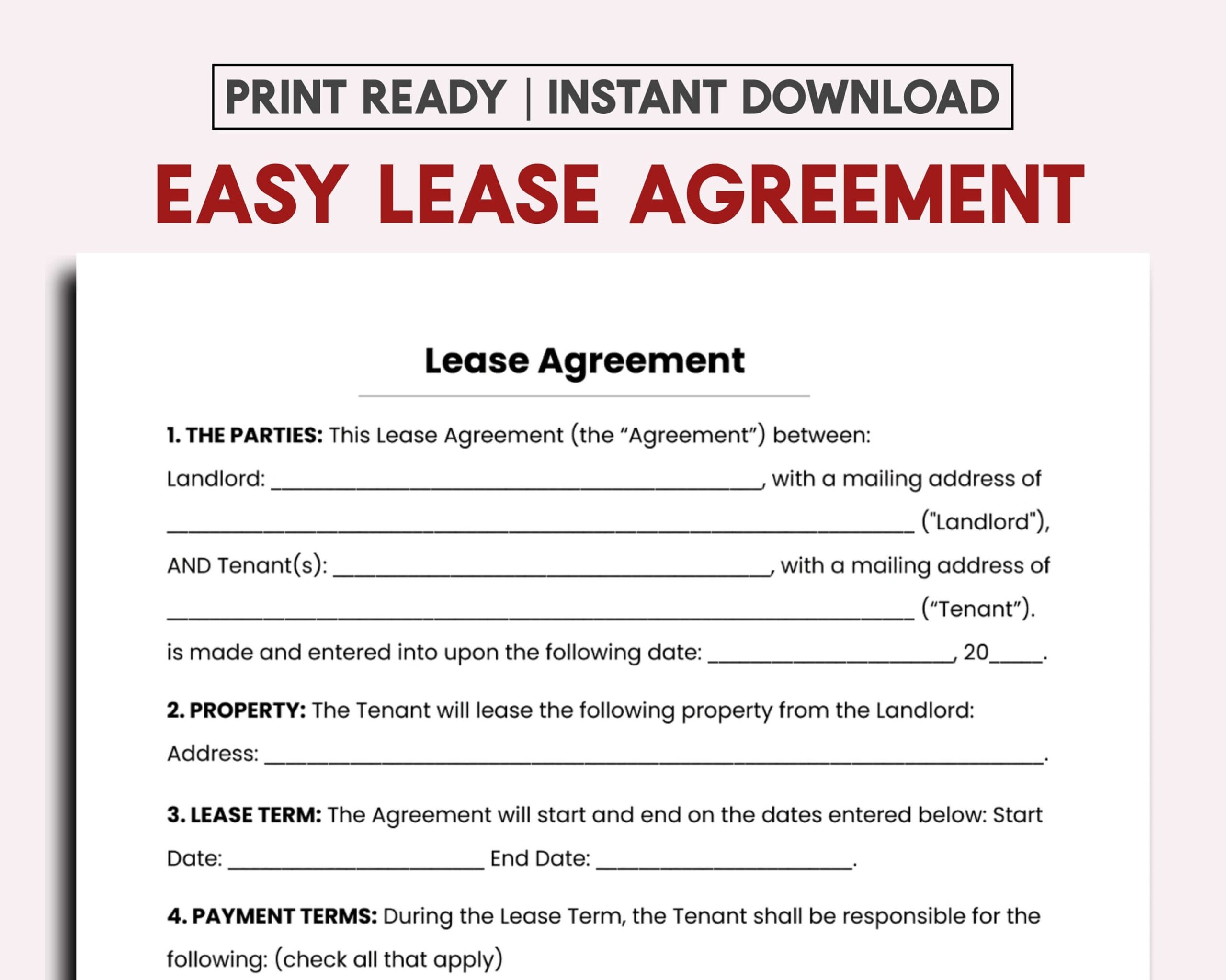 printable simple lease agreement template