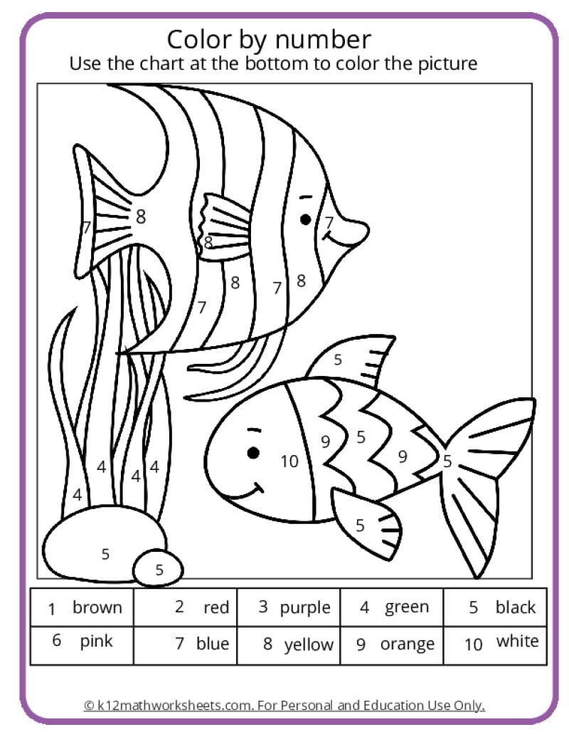 Summer Color By Number Pages K12 Math Worksheets