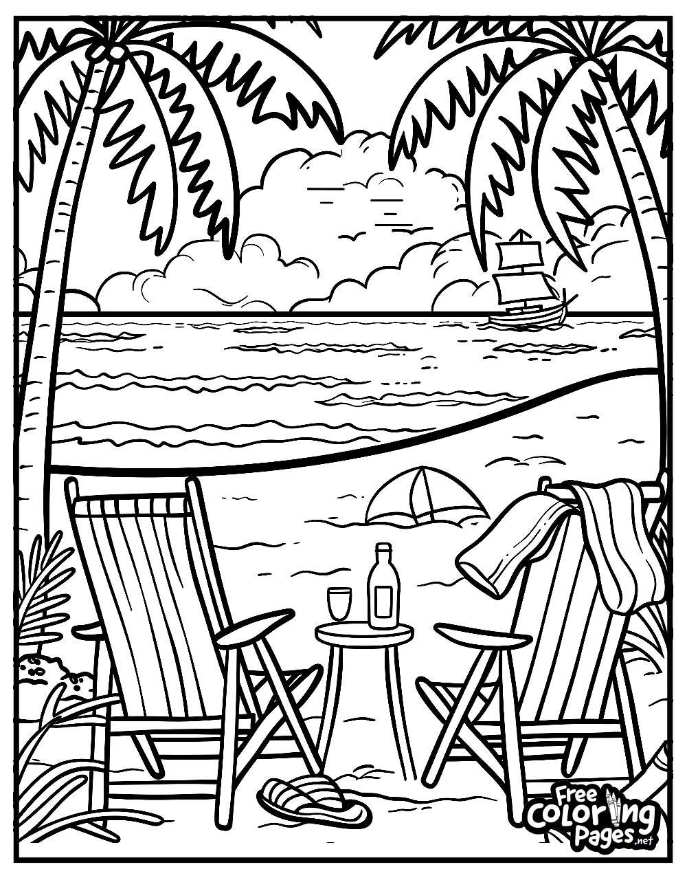 beach printable coloring pages