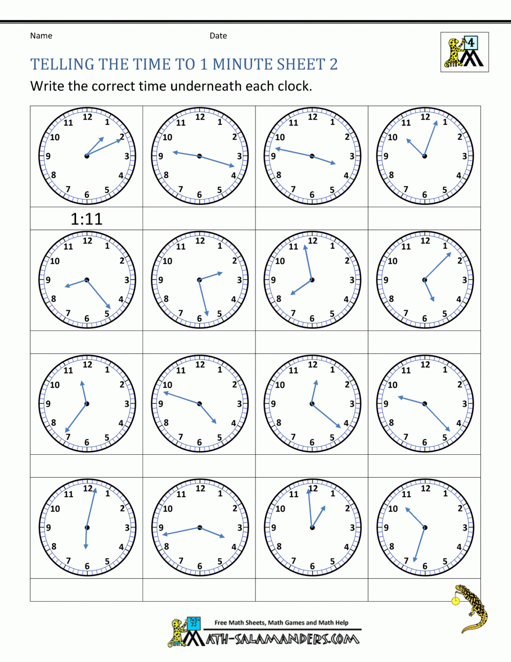 free printable telling time sheets