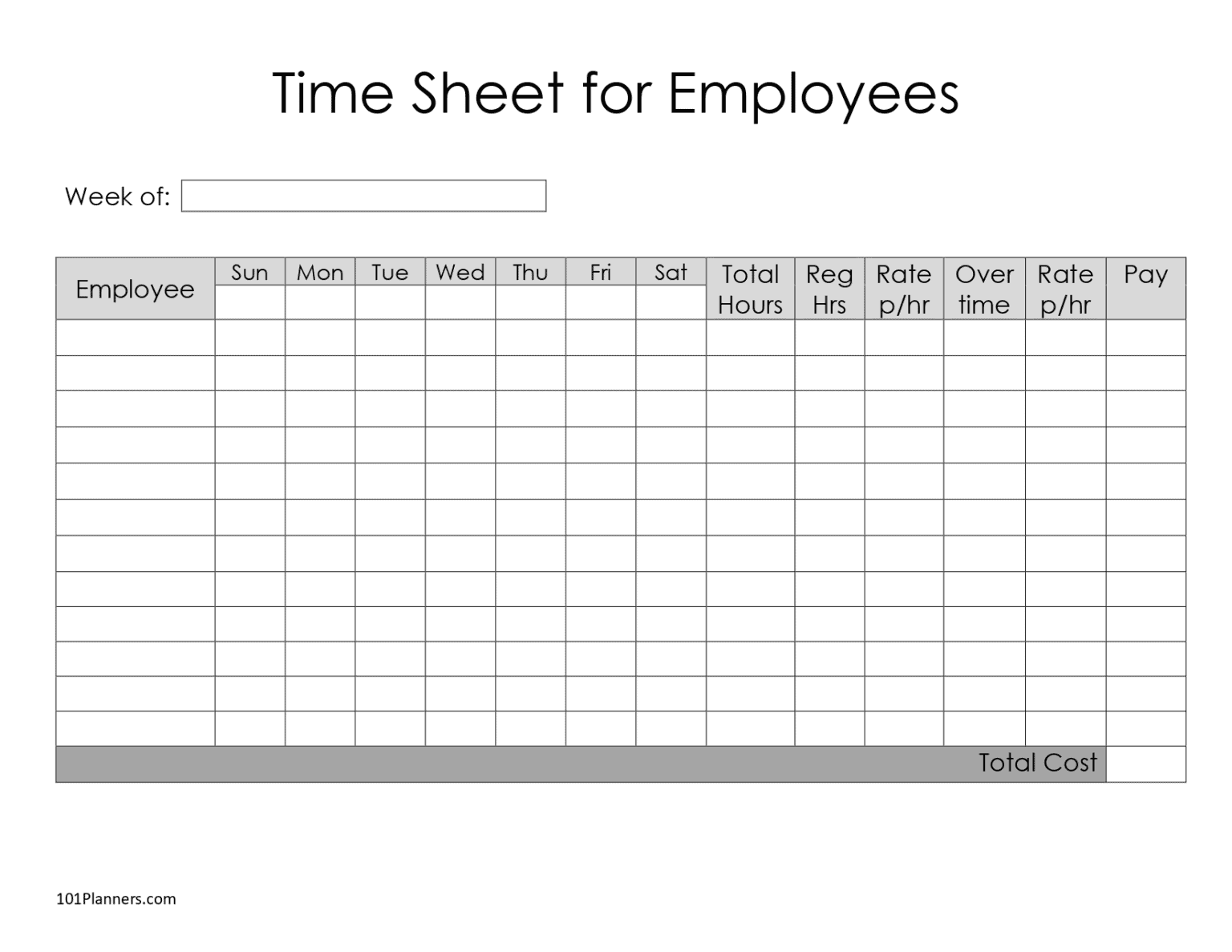Template Word Free Printable Weekly Employee Time Sheets