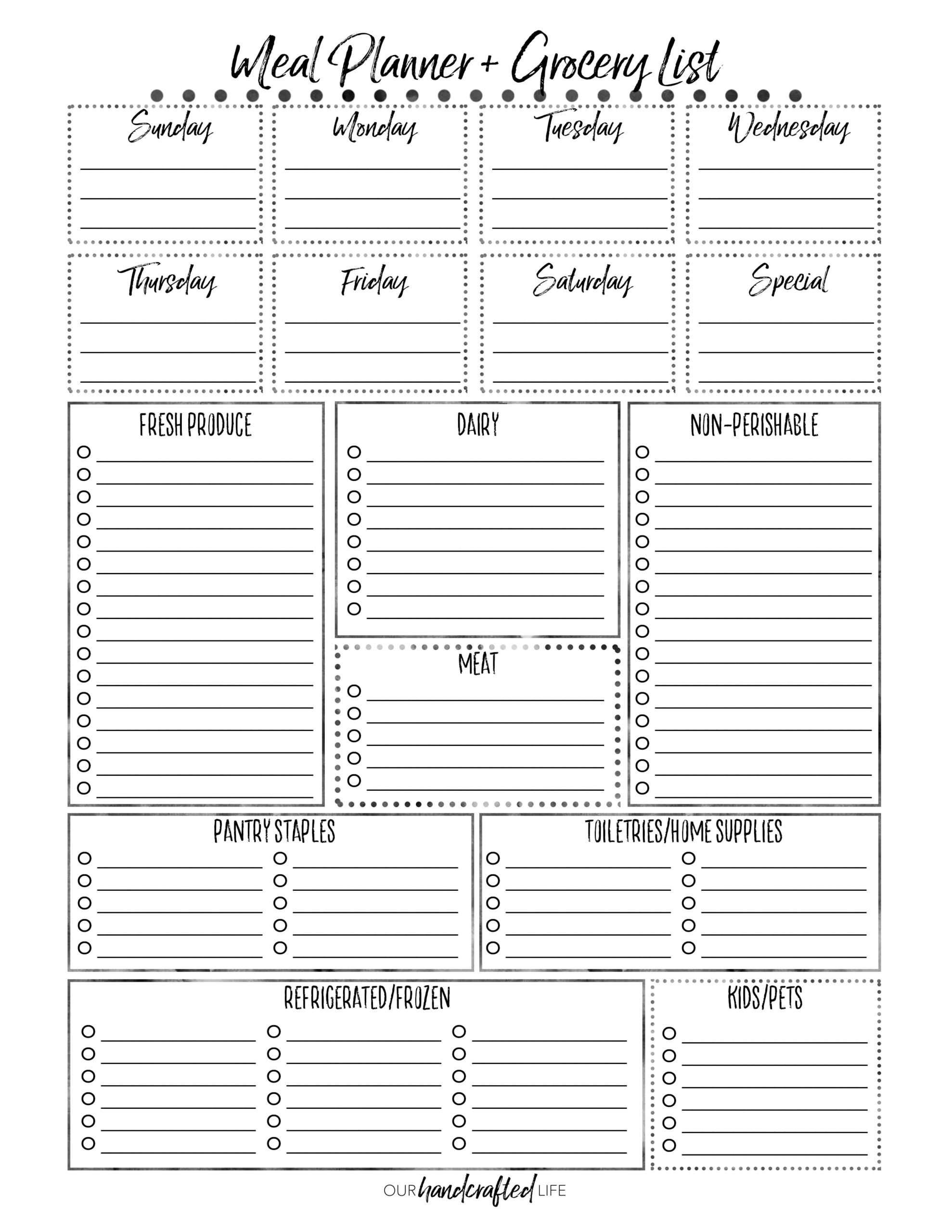 free printable meal planner template