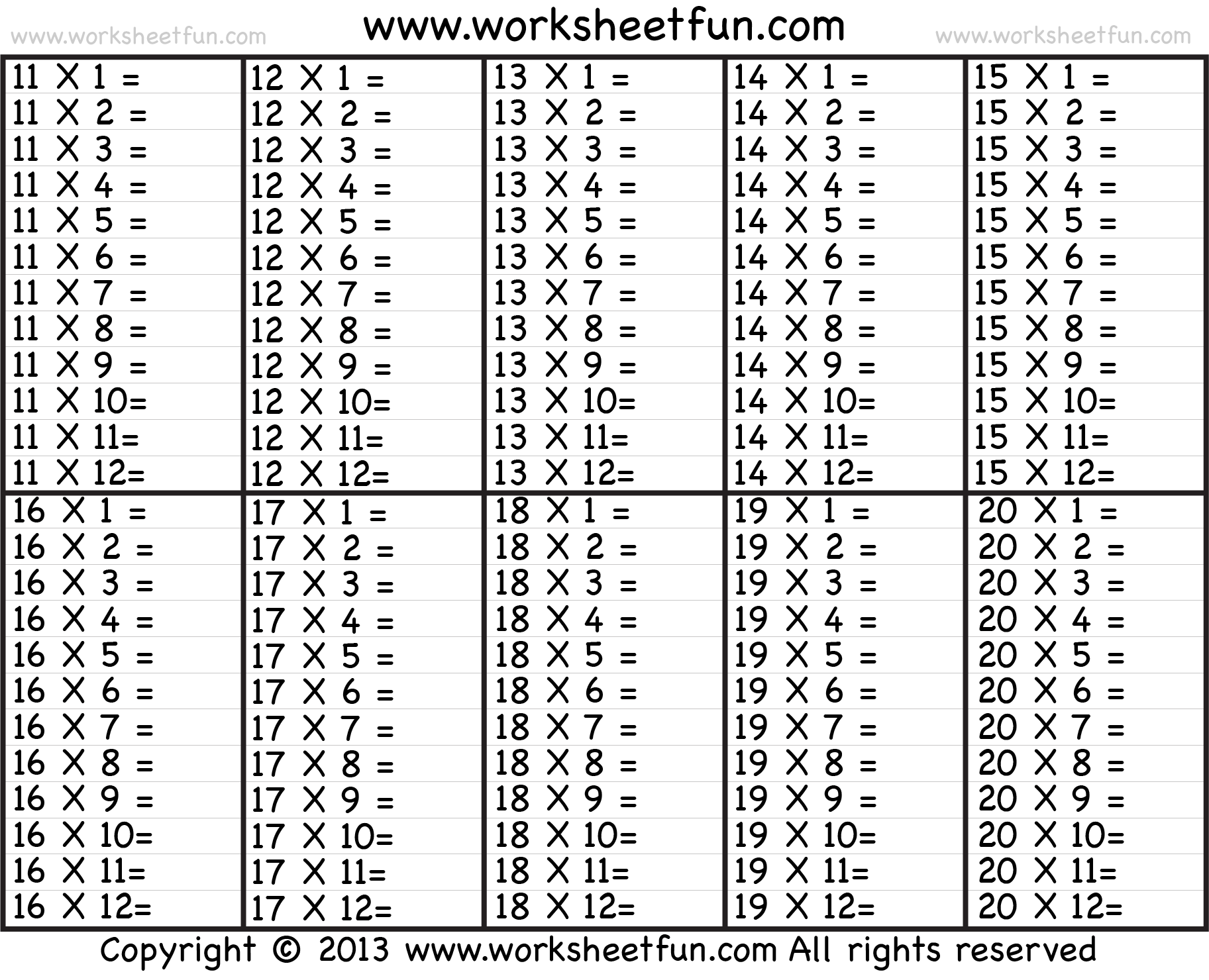 Times Table 2 12 Worksheets 1 2 3 4 5 6 7 8 9 10 11 12 13 14 15 16 17 18 19 And 20 FREE Printable Worksheets Worksheetfun Times Table 2 12 Worksheets 1 2 3 4 5 6 7 8 9 10 11 12 13 14 15 16 17 18 19 And 20 FREE Printable Worksheets Worksheetfun