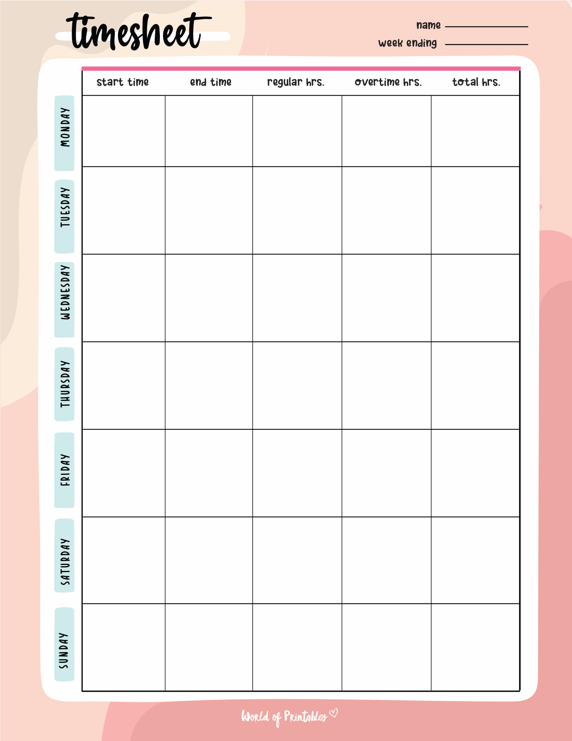 free printable time sheets pdf