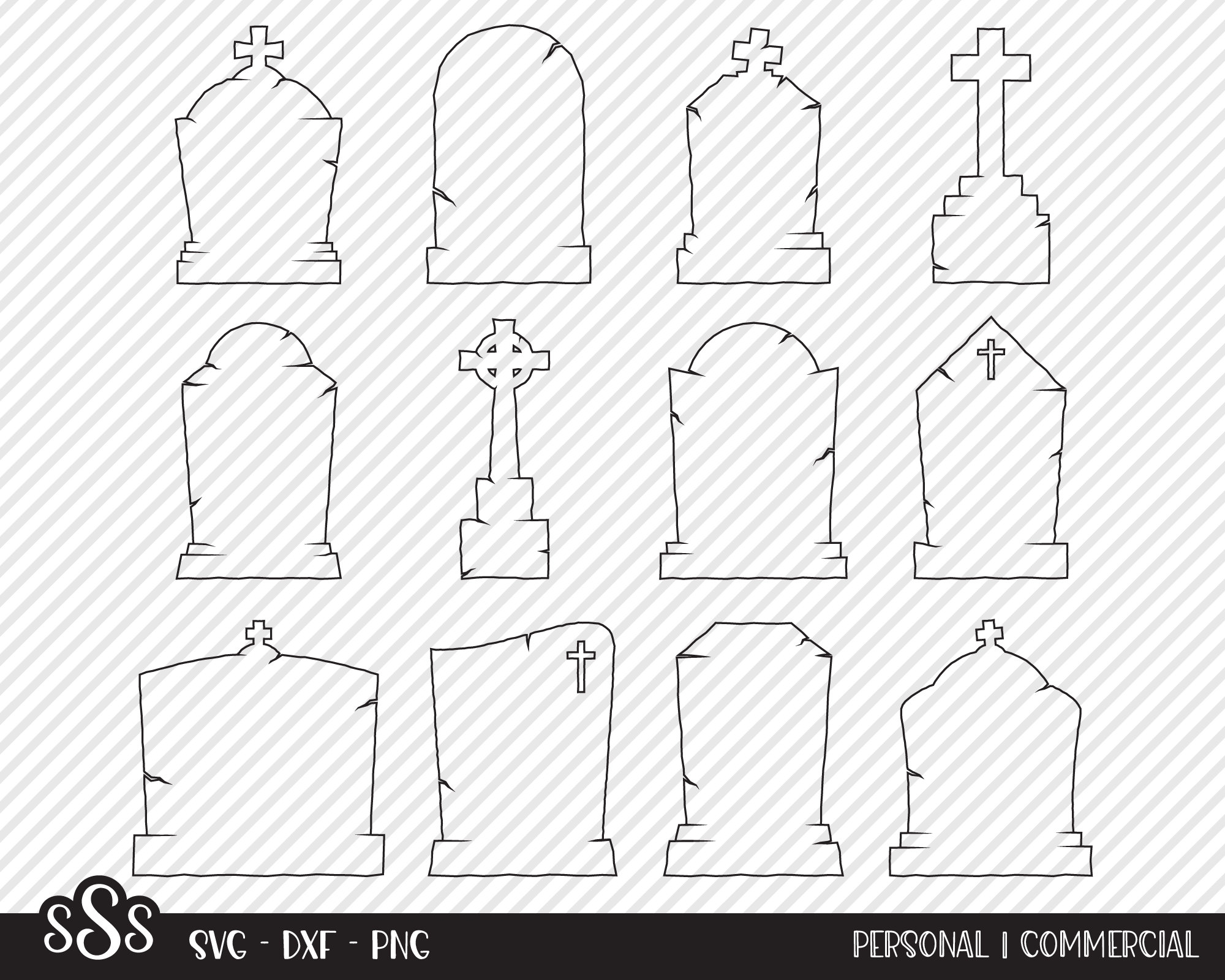 Tombstone Bundle SVG Cut File Halloween Shirt Design Graveyard Rip Gravestone Haunted House Decor Outline Cricut Silhouette DXF PNG Etsy