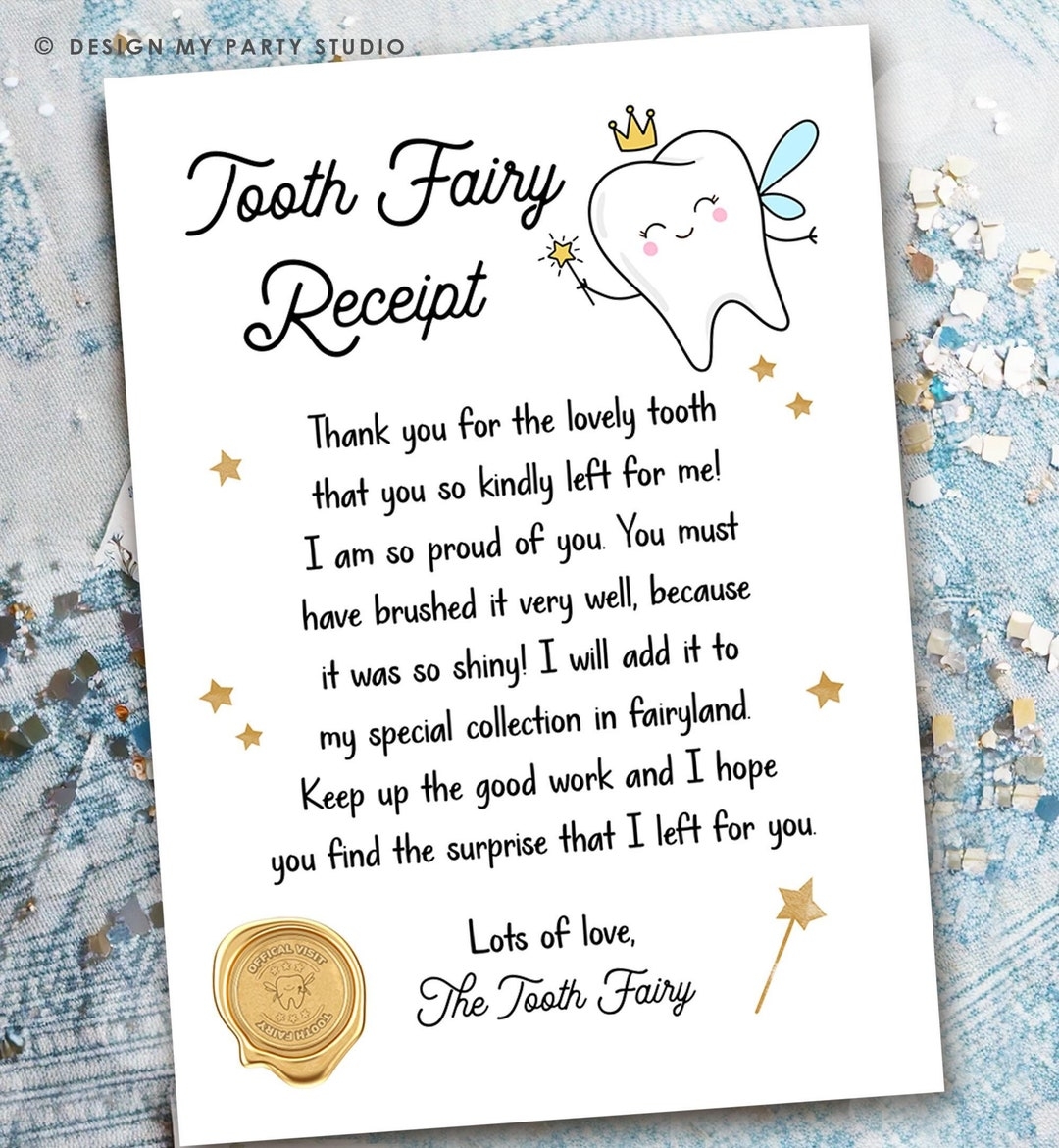 Tooth Fairy Letter First Tooth Fairy Certificate Tooth Fairy Note Lost Tooth Fairy Receipt Boy Girl Printable Digital Instant Download 0526 Etsy