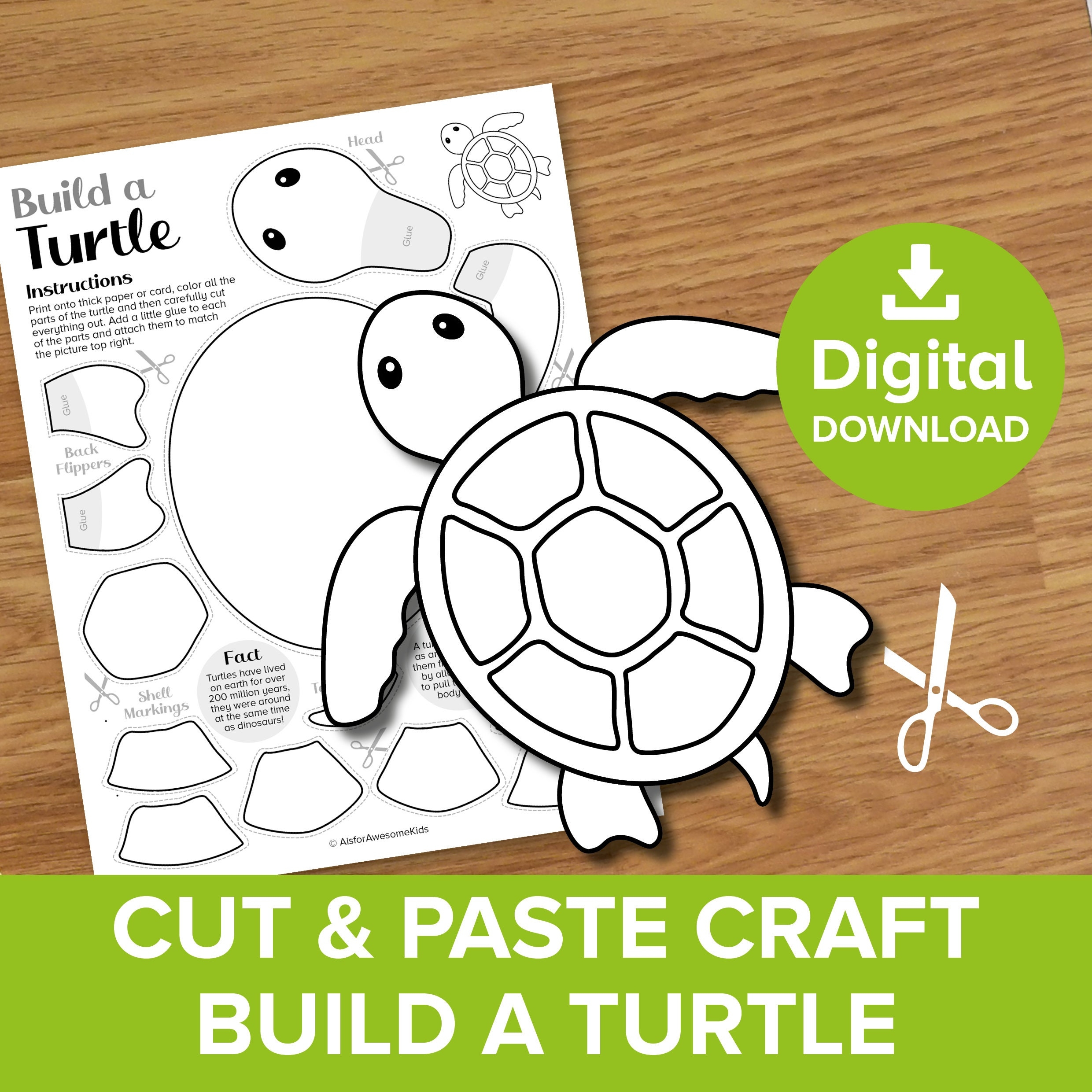 Turtle Cut Paste Craft Printable Spring Color And Build Art Kit Ocean Animals Puppet Model Underwater Sea Creatures Activity Template Etsy