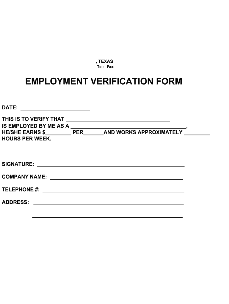 TX Employment Verification Form Fill Online Printable Fillable Blank PdfFiller