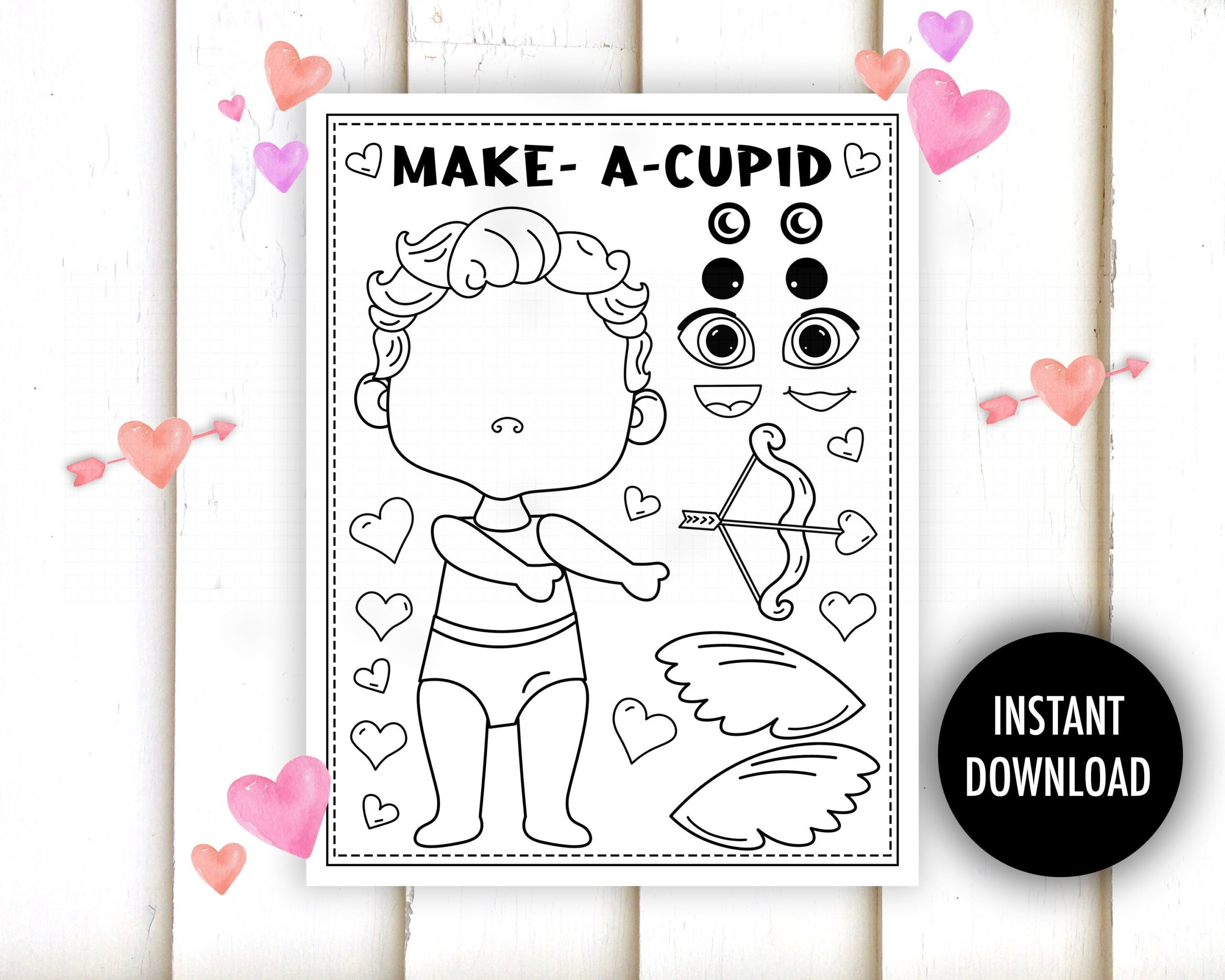 Valentine Cut And Paste Printable valentine Crafts Cupid Coloring Kids Valentines Activity Cupid Cut Out Love Craft Preschool Etsy