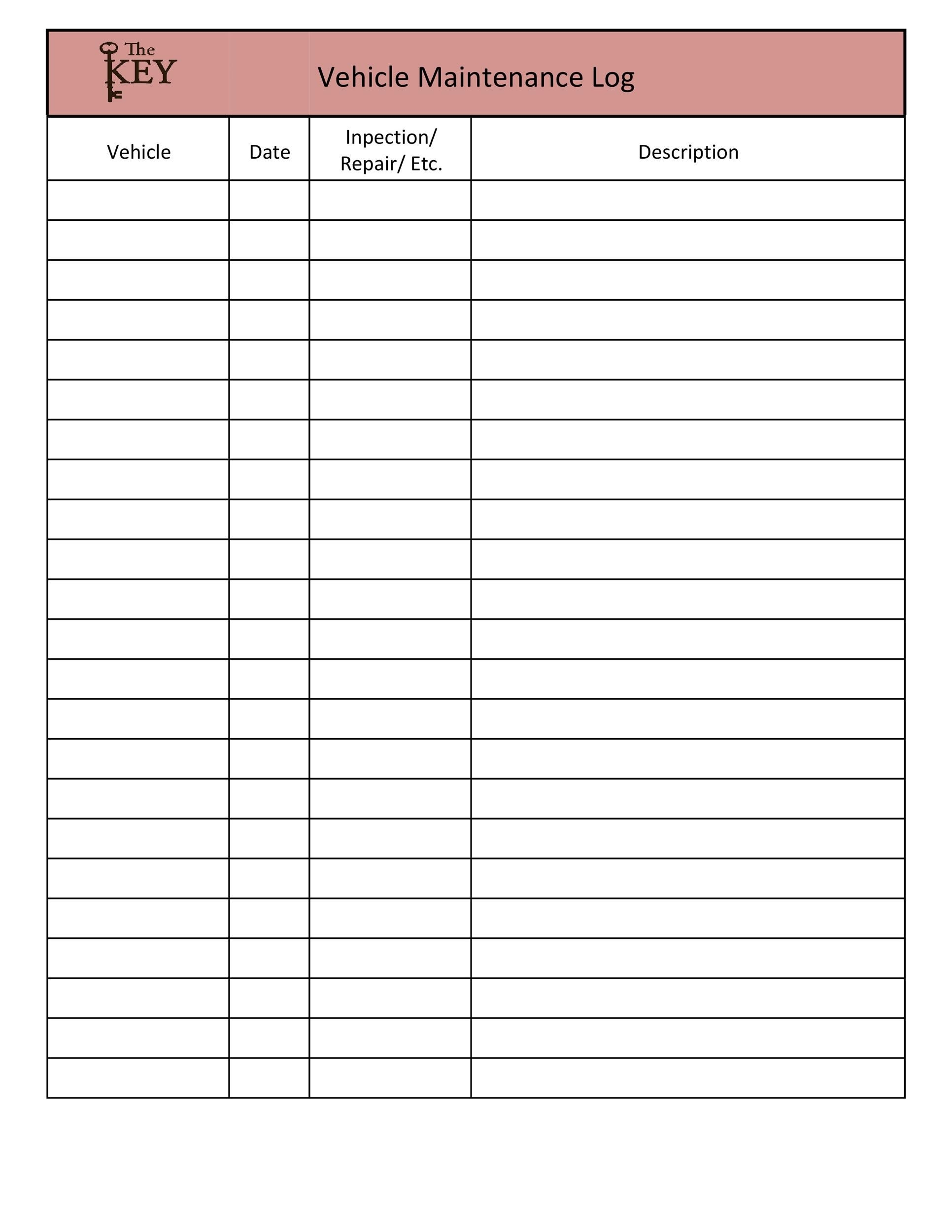 printable maintenance log template