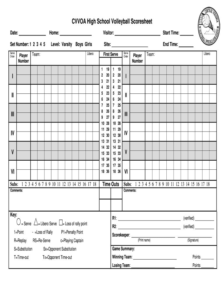 Volleyball Score Sheet Fill Out Sign Online DocHub
