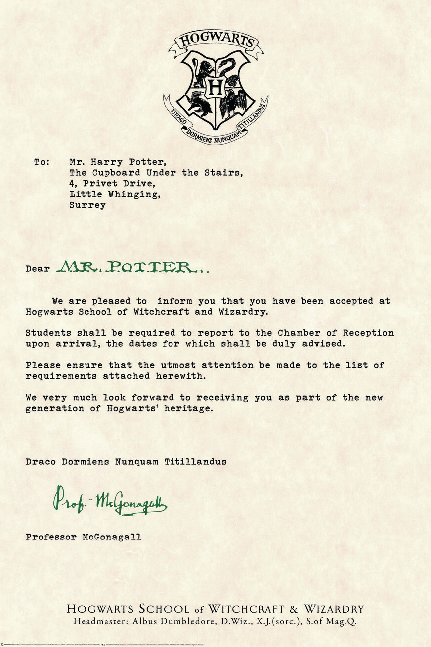 Wall Art Print Harry Potter Acceptance Letter Gifts Merchandise Europosters