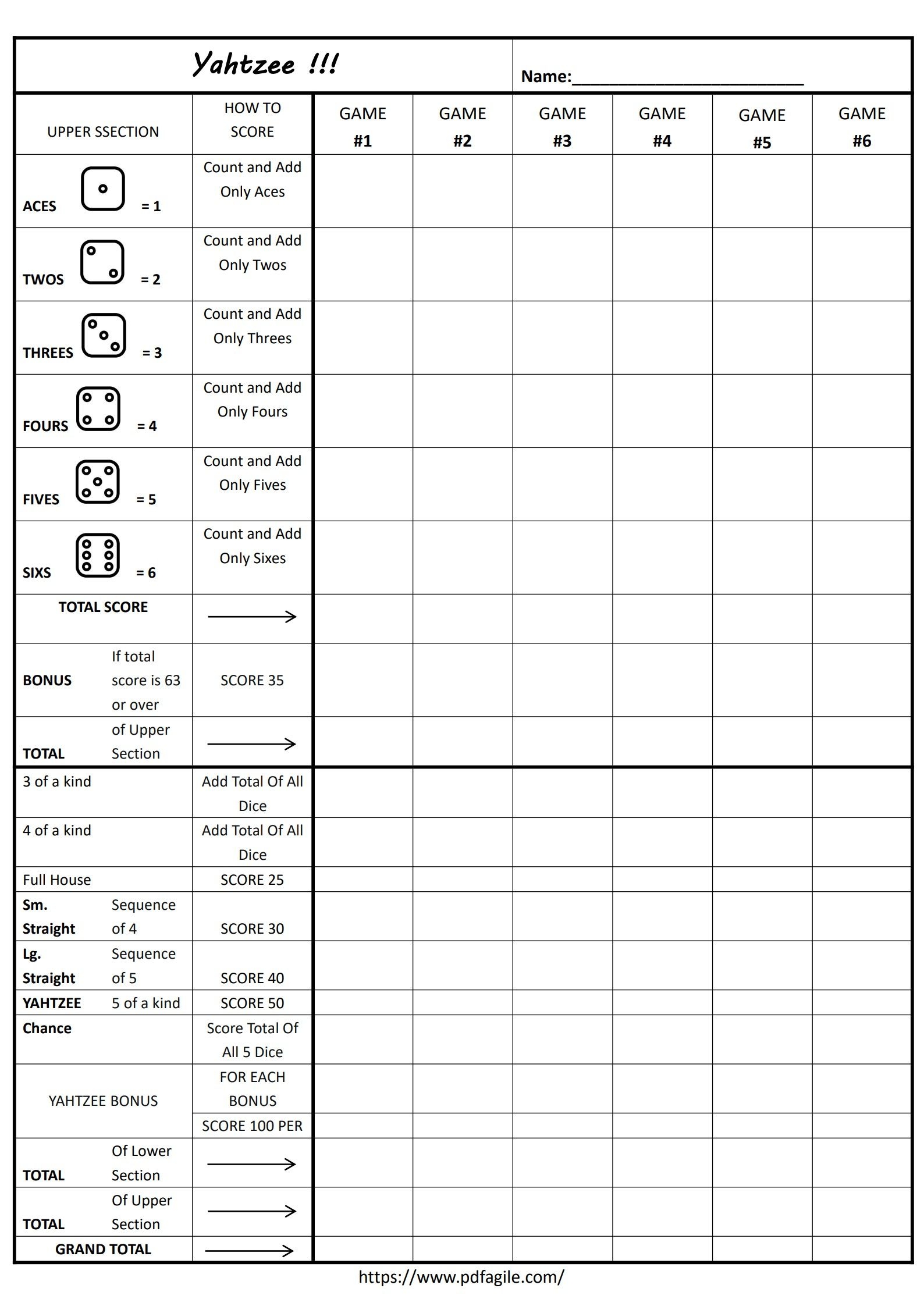 printable yahtzee score sheets free