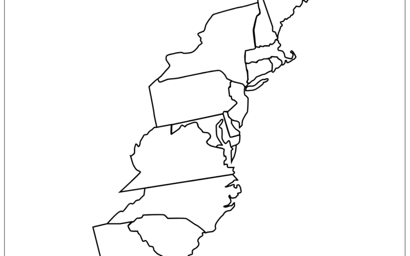 13 Colonies Map Black And White Blank Storyboard