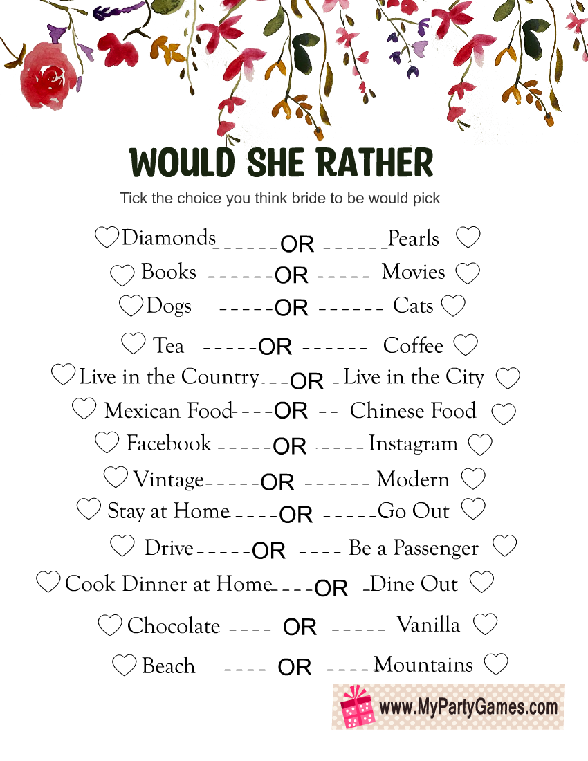 printable bridal shower games