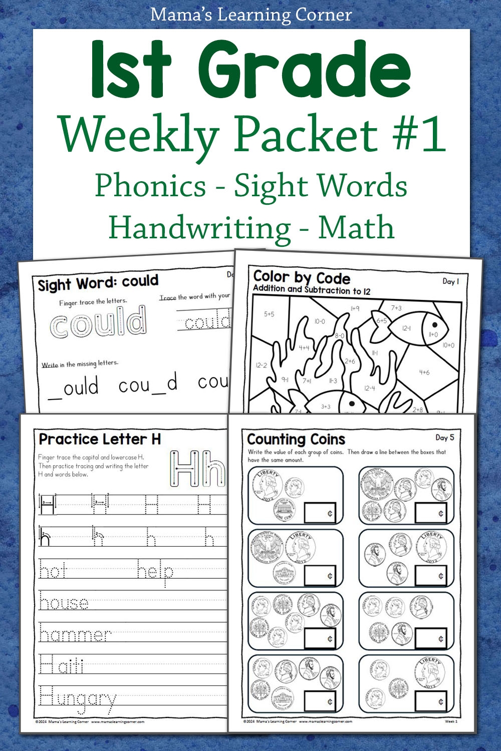 1st Grade Summer Worksheets Week 1 Printable Review Packet For Math Phonics Mamas Learning Corner
