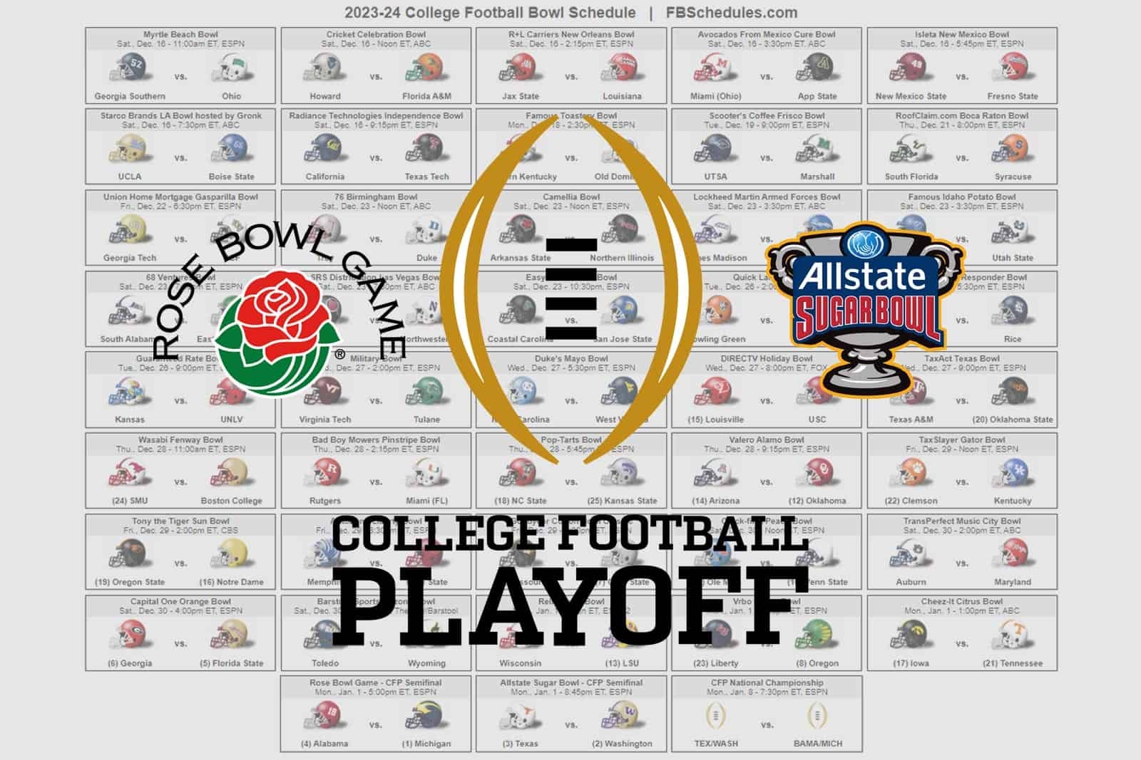 2023 24 College Football Bowl Helmet Schedule 2023 24 College Football Bowl Helmet Schedule