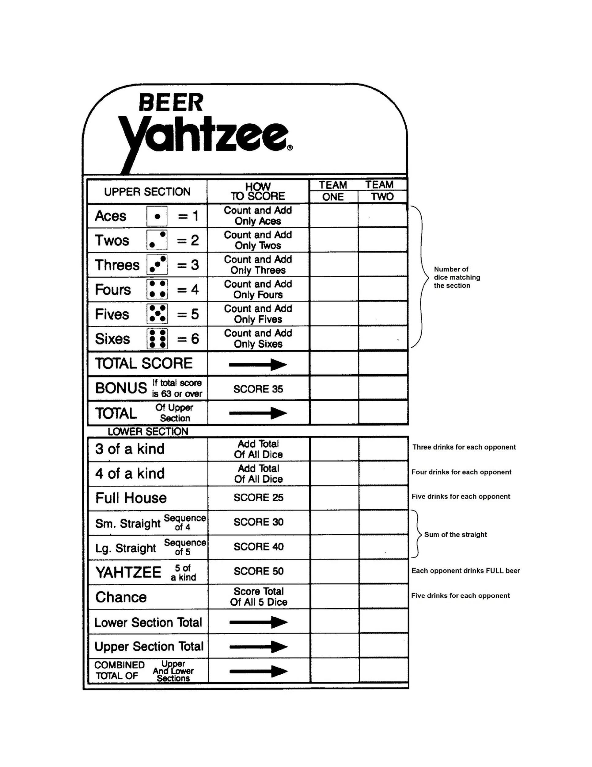 free printable yahtzee score card