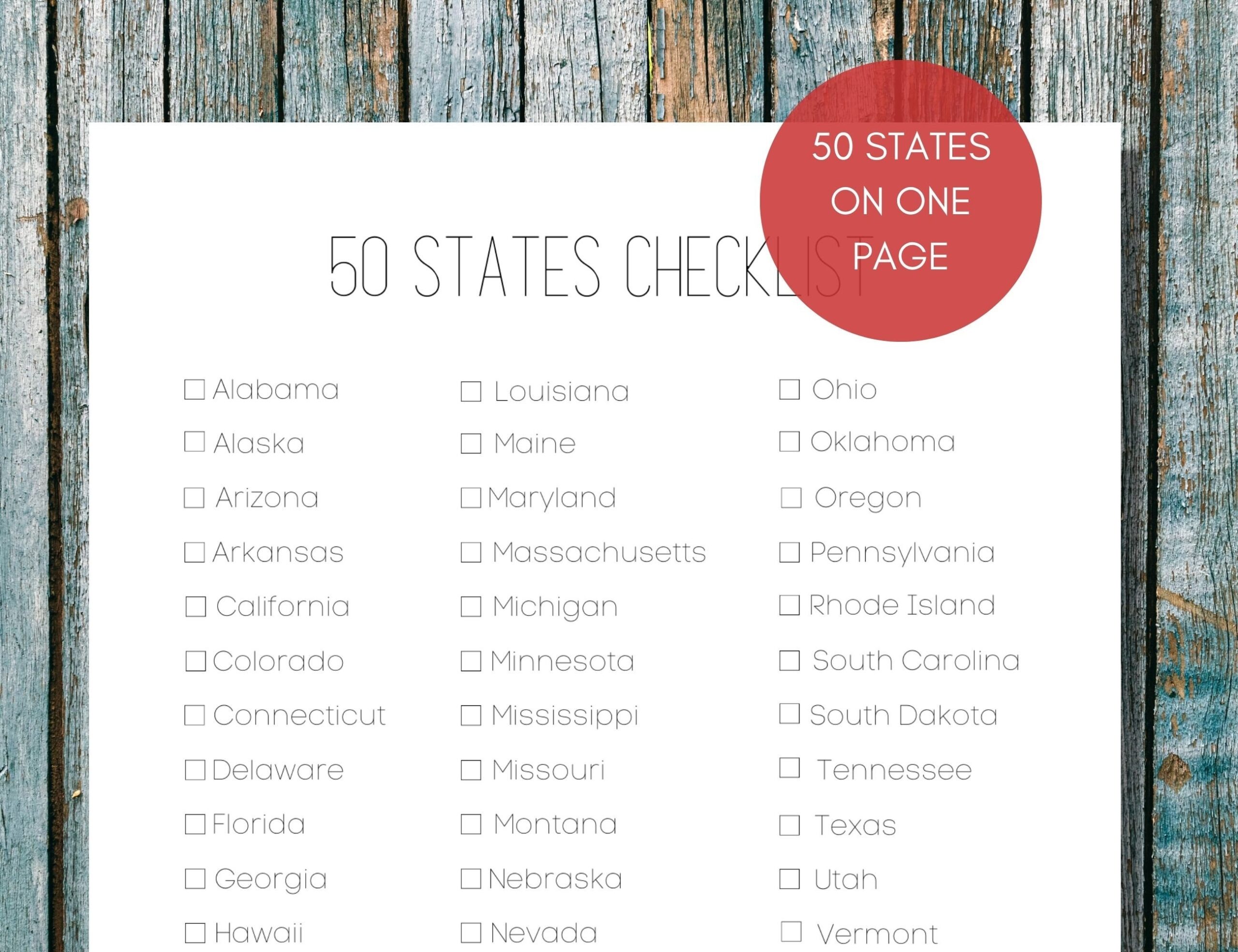 printable list of the 50 states