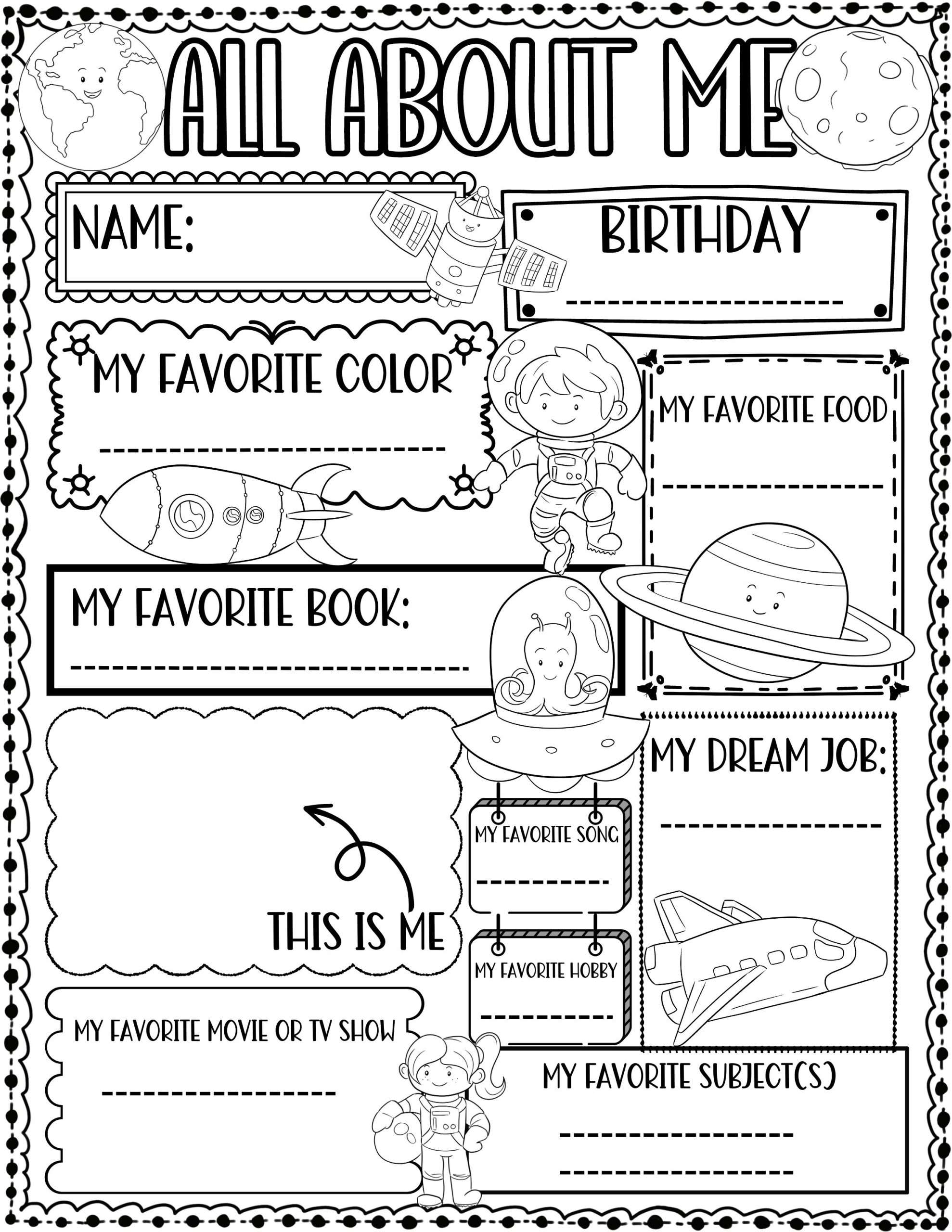 All About Me Worksheet Space Theme First Day Of School Activity Made By Teachers All About Me Worksheet Space Theme First Day Of School Activity Made By Teachers