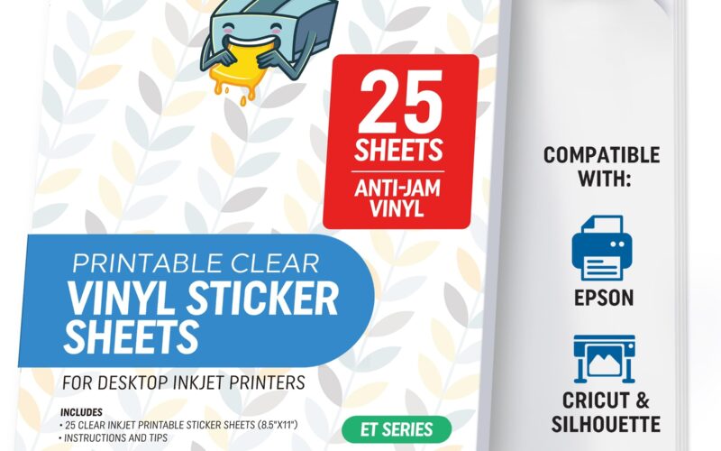 Amazon Clear Printable Vinyl Sticker Paper Waterproof 25 Sheets 8 5 x11 Inkjet Printer Epson Transparent Inkjet Printable Vinyl Sticker Paper Avoid Jams For Printers Office Products